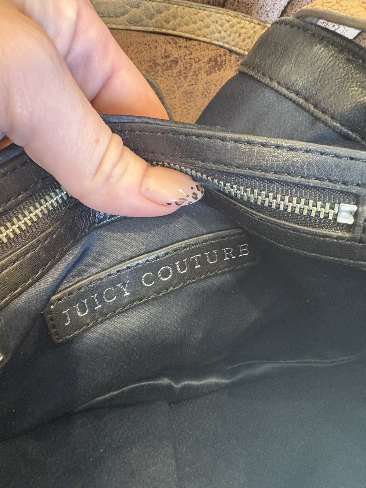 Juicy Couture shoulder bag faux python-printed goat leather suede trim