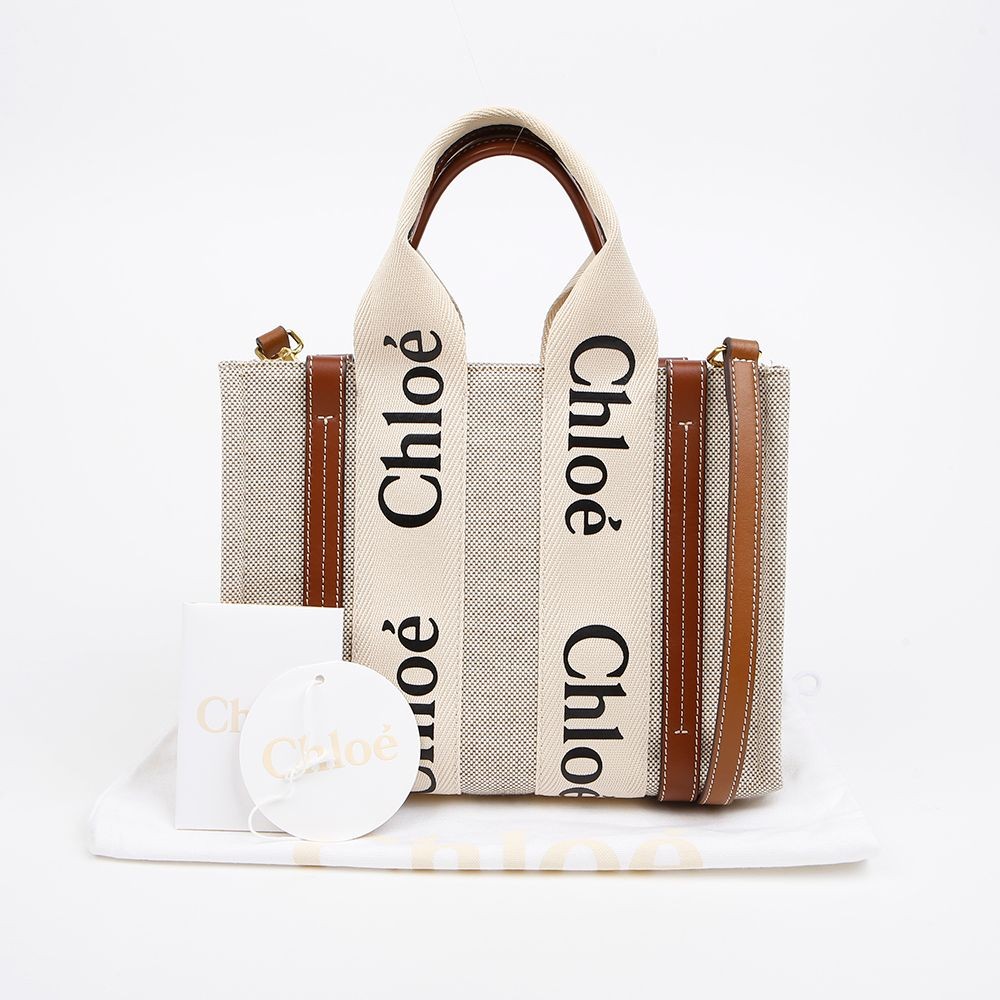 Chloe Woody Small Tote & Shoulder Bag White/Brown 158666221 [P]