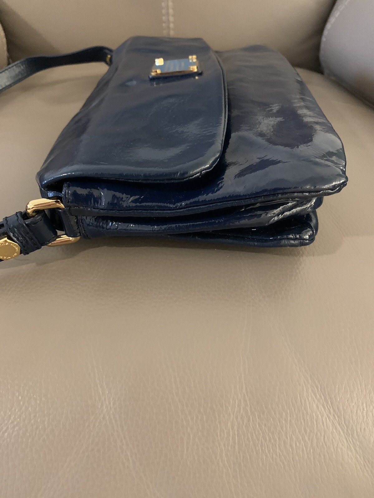 Marc by Marc Jacobs Womens Workwear Patent Leather Blue Bag 11.5 x 6.5 inches