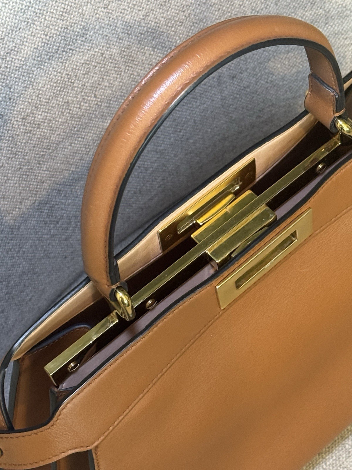 Fendi Peekaboo Medium Caramel Tan Leather Bag Detachable Crossbody Strap