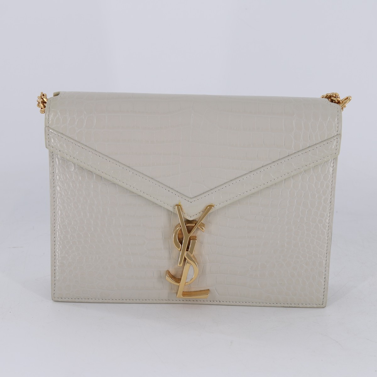 SAINT LAURENT YSL Cassandra Crocodile Embossed Leather Chain Bag (FPP011503)