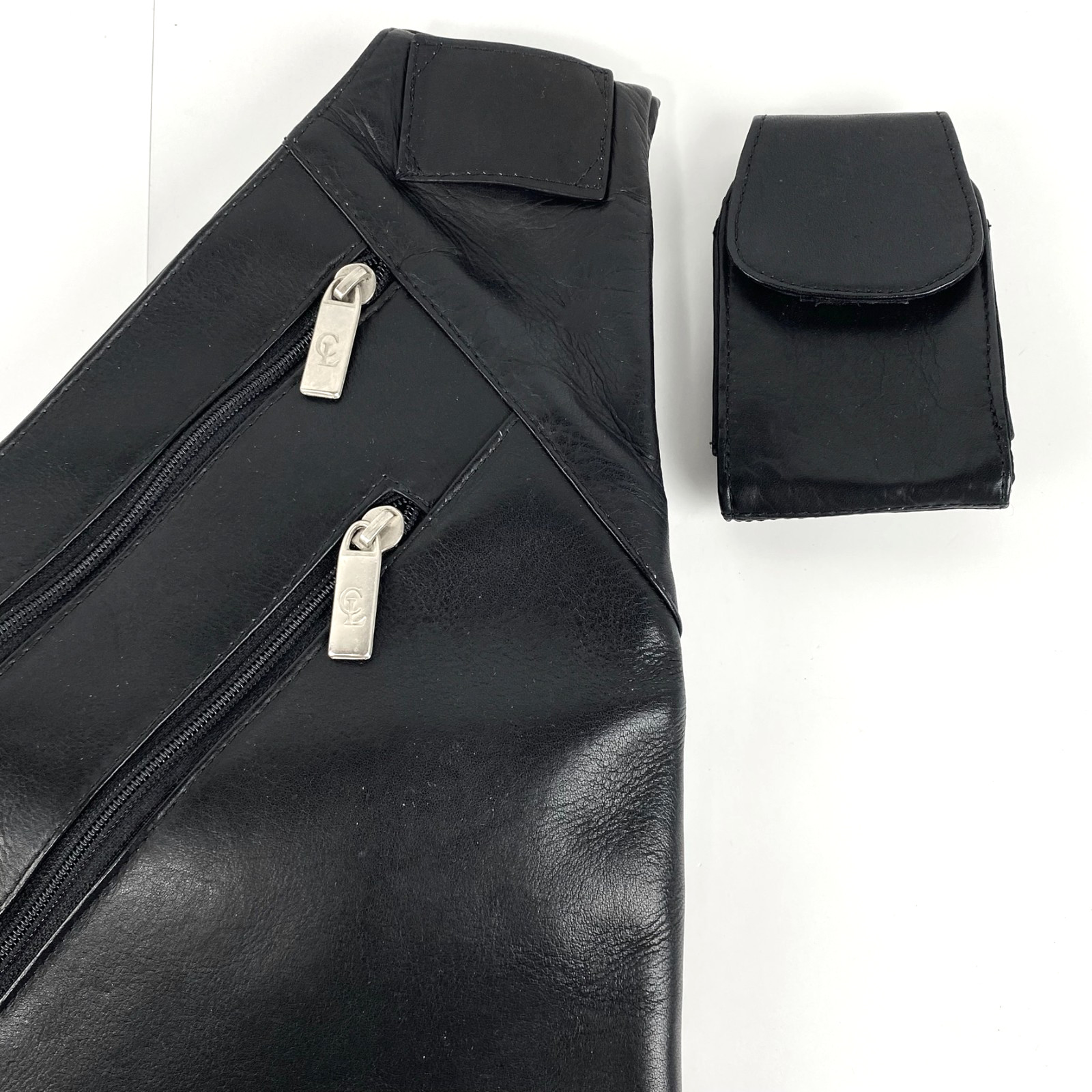 Santini Black Leather Sling Backpack Purse Thick Supple Leather Deluxe Satchel
