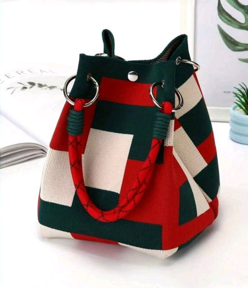 Multicolor Colorblock Geometric Top Handle Bag for Women, Casual Modern Design