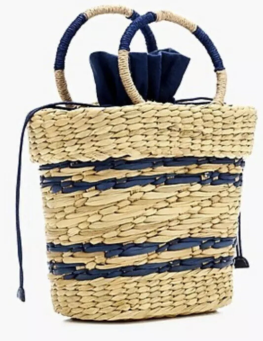 NWT JCREW Poolside X J.Crew striped Mak mini beach tote M1965 Natural/Navy