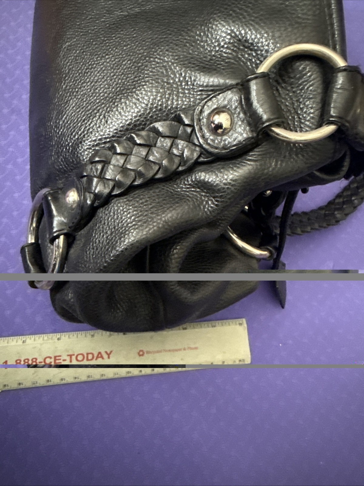 Banana Republic Black Genuine Pebbled Leather Braided Handle Chrome Hardware