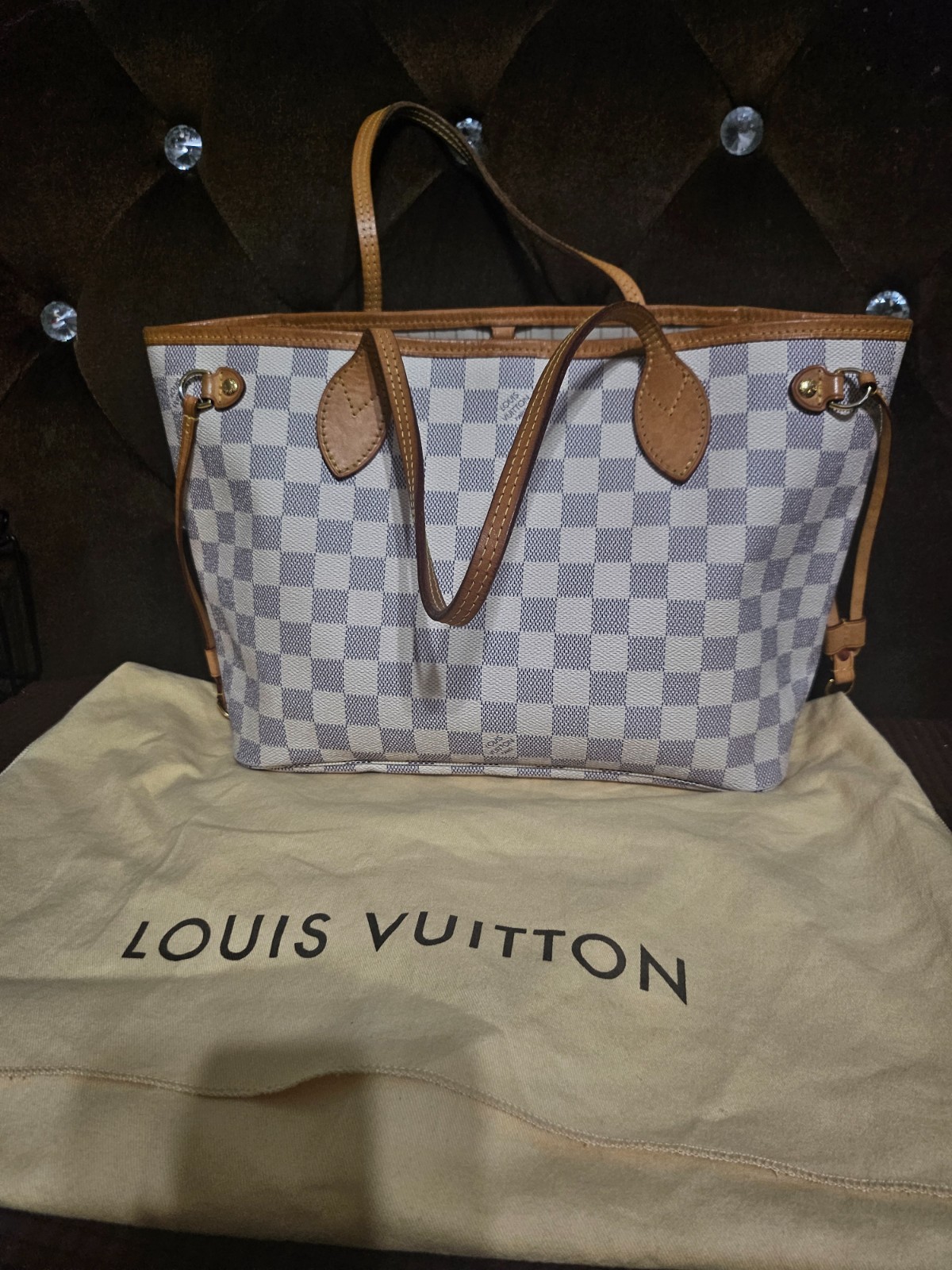 Authentic Louis Vuitton Neverfull PM Damier Azur Tote w/ wallet + Dust Bag