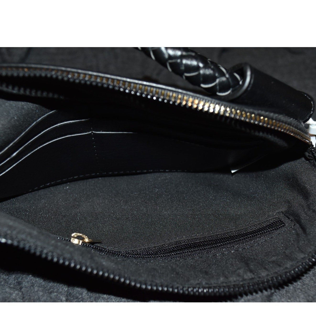 NEW Metro Muse Clutch Braided Ring Wrist Loop Bag Black Vegan Leather NWT