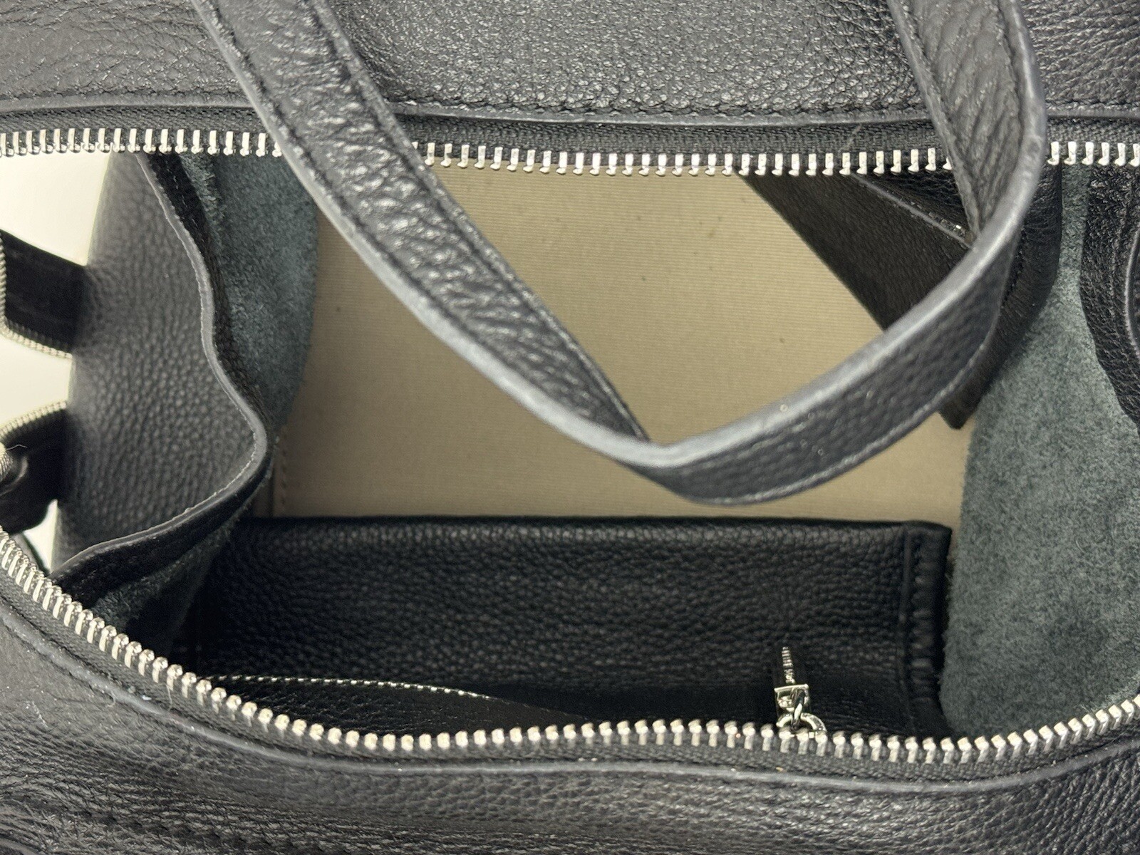 Celine Dion Black “Mezzo” Pebbled Leather Satchel w/ Crossbody Strap