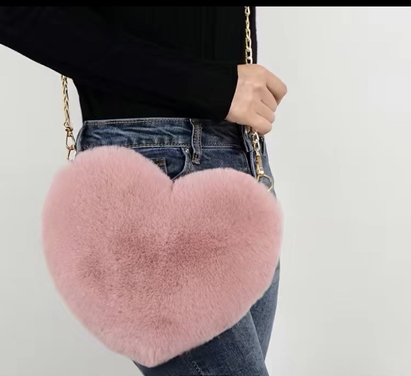 Pink Heart Crossbody Bag Purse Gold Chain Strap Zip Closure Solid Casual