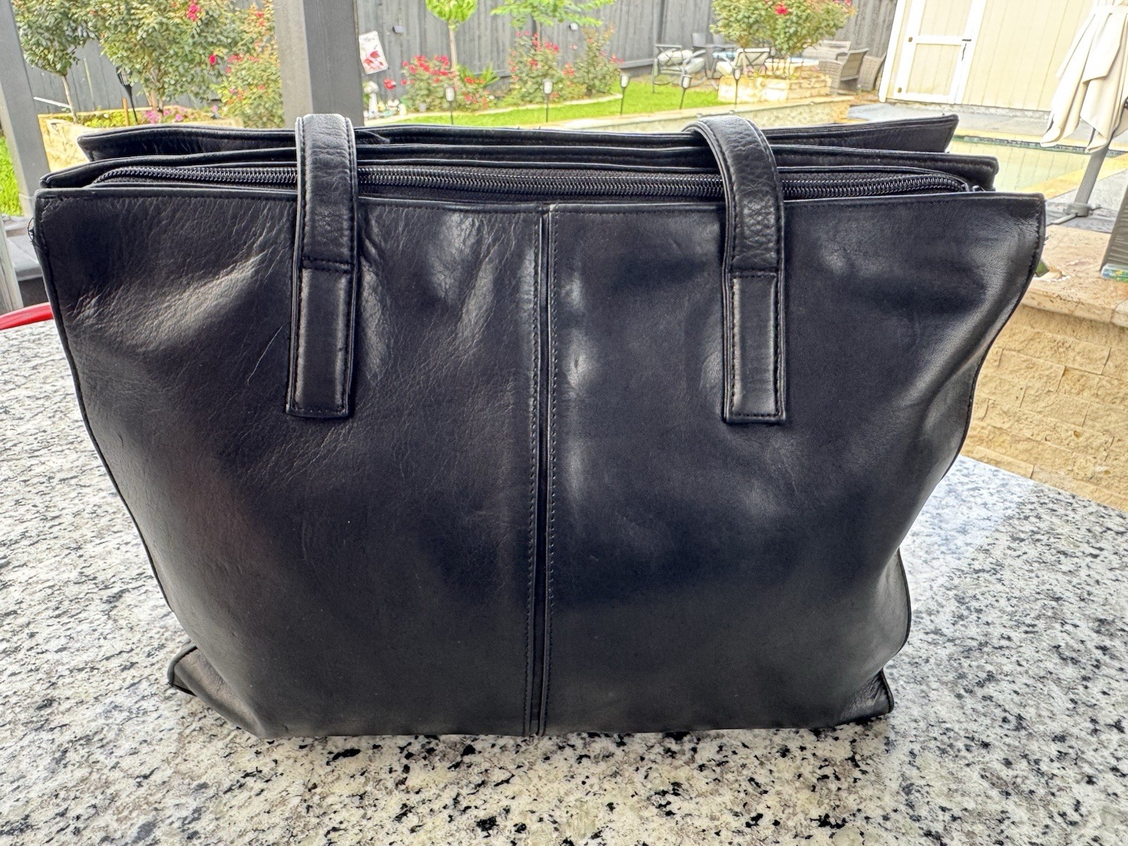 Perlina Women’s Large Black Tote Bag Zip Closure Detachable Strap Pockets