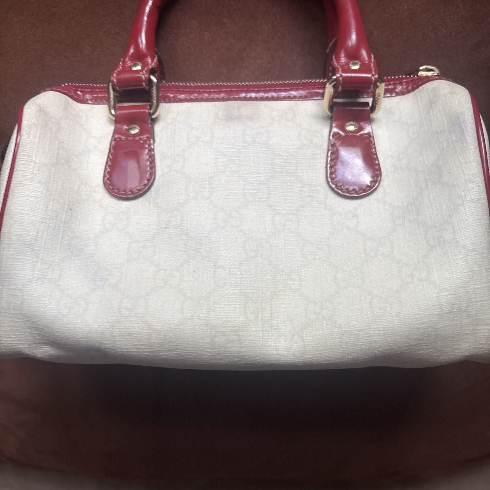Gucci Small Supreme Joy Tattoo PVC Canvas Heart Boston Bag Off White Used Read