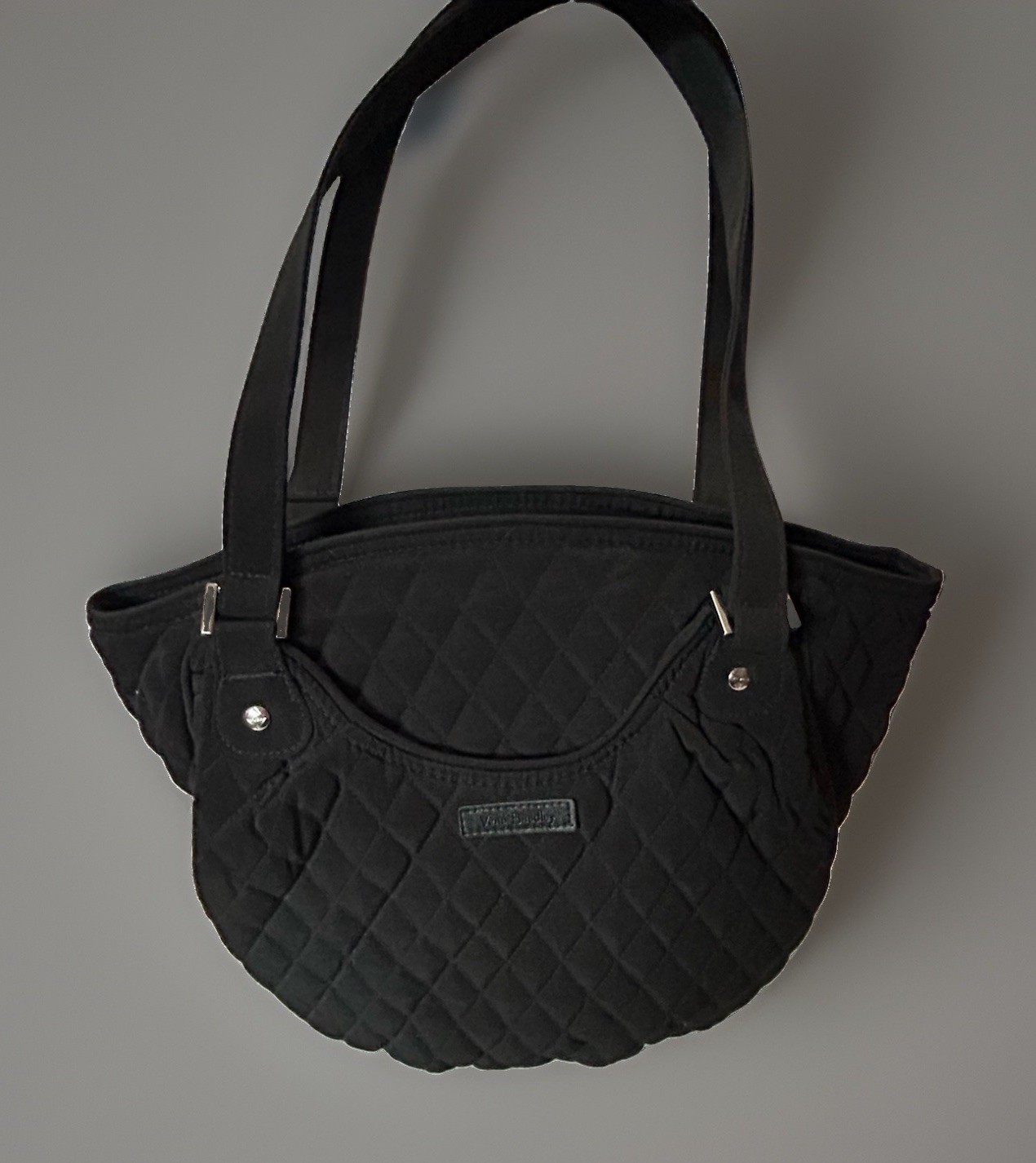 Vera Bradley Microfiber Cotton Shoulder Black Tote Purse Bag EUC 14.5 x 12″ x 5”