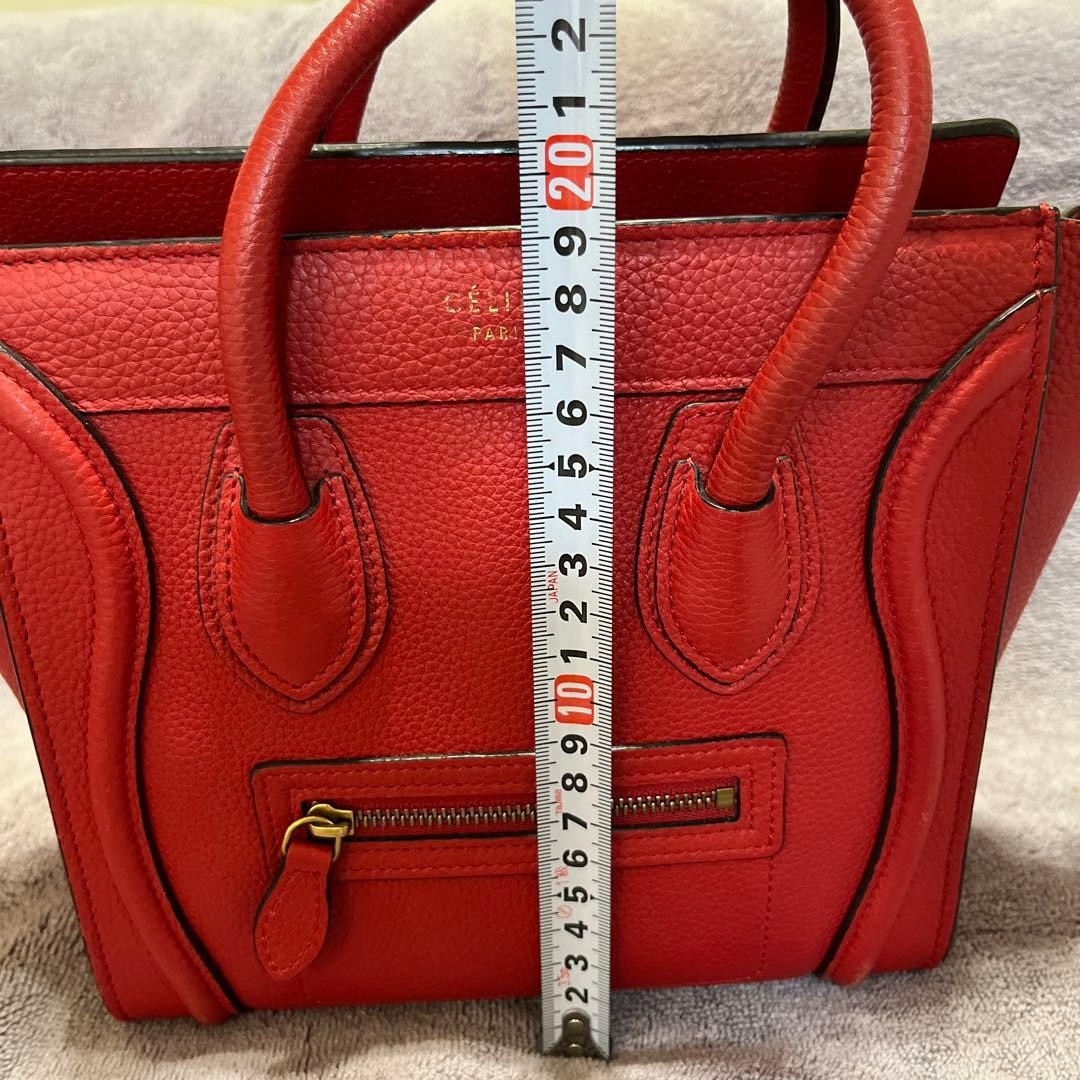 CELINE Luggage Nano Shopper Handbag Red Grained Calfskin Leather 2WAY Women’s