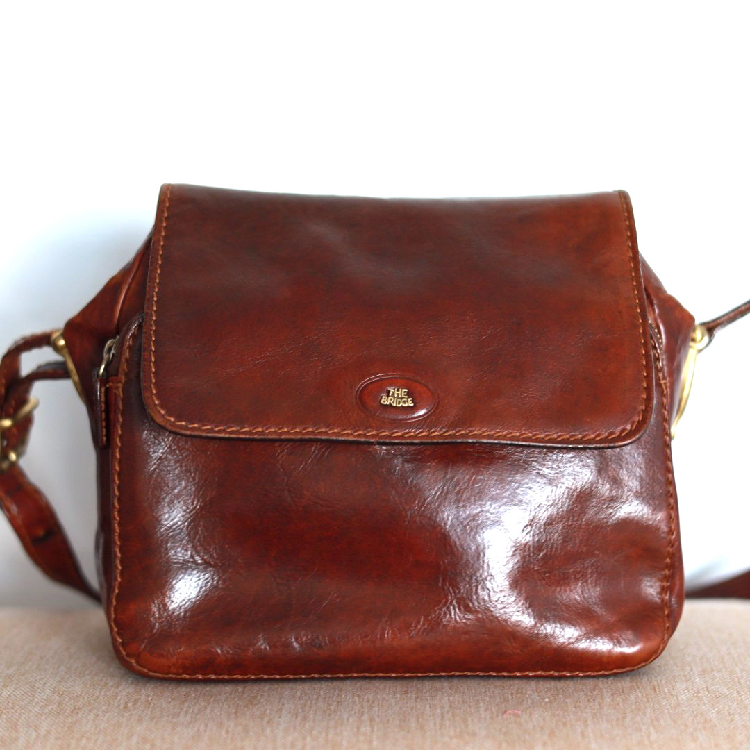 Vintage The Bridge Story Donna Brown Leather Crossbody Flap Bag Made in Italy