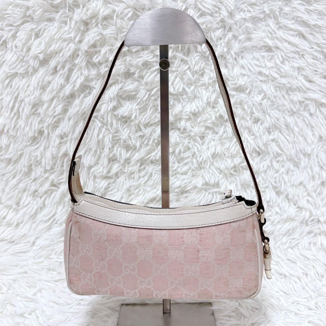 GUCCI Accessory Pouch One-Shoulder Bag GG Canvas leather Charm Pink casual women