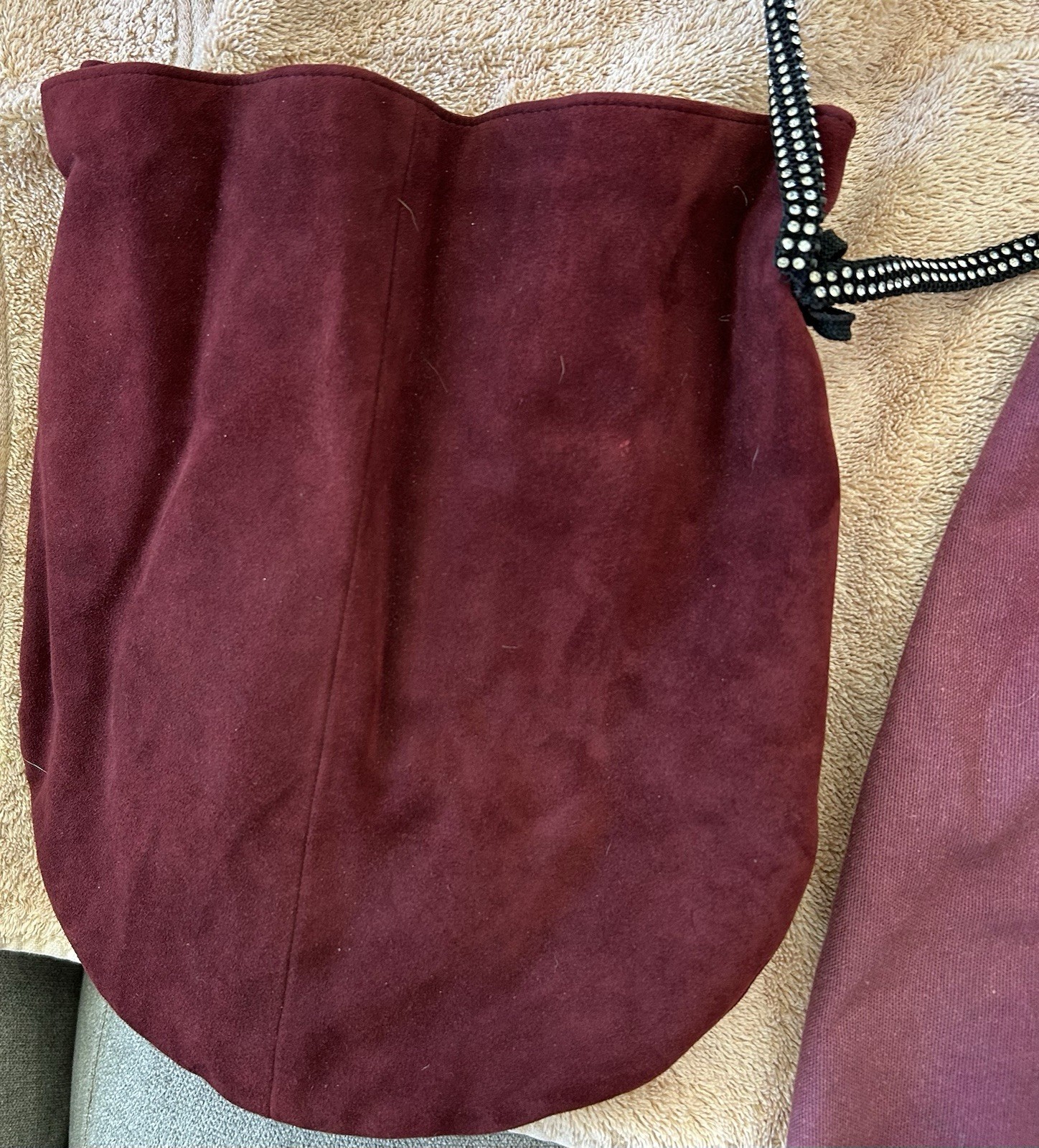 Vintage Charles Jourdan Burgundy Studded Drawstring Shoulder Bag