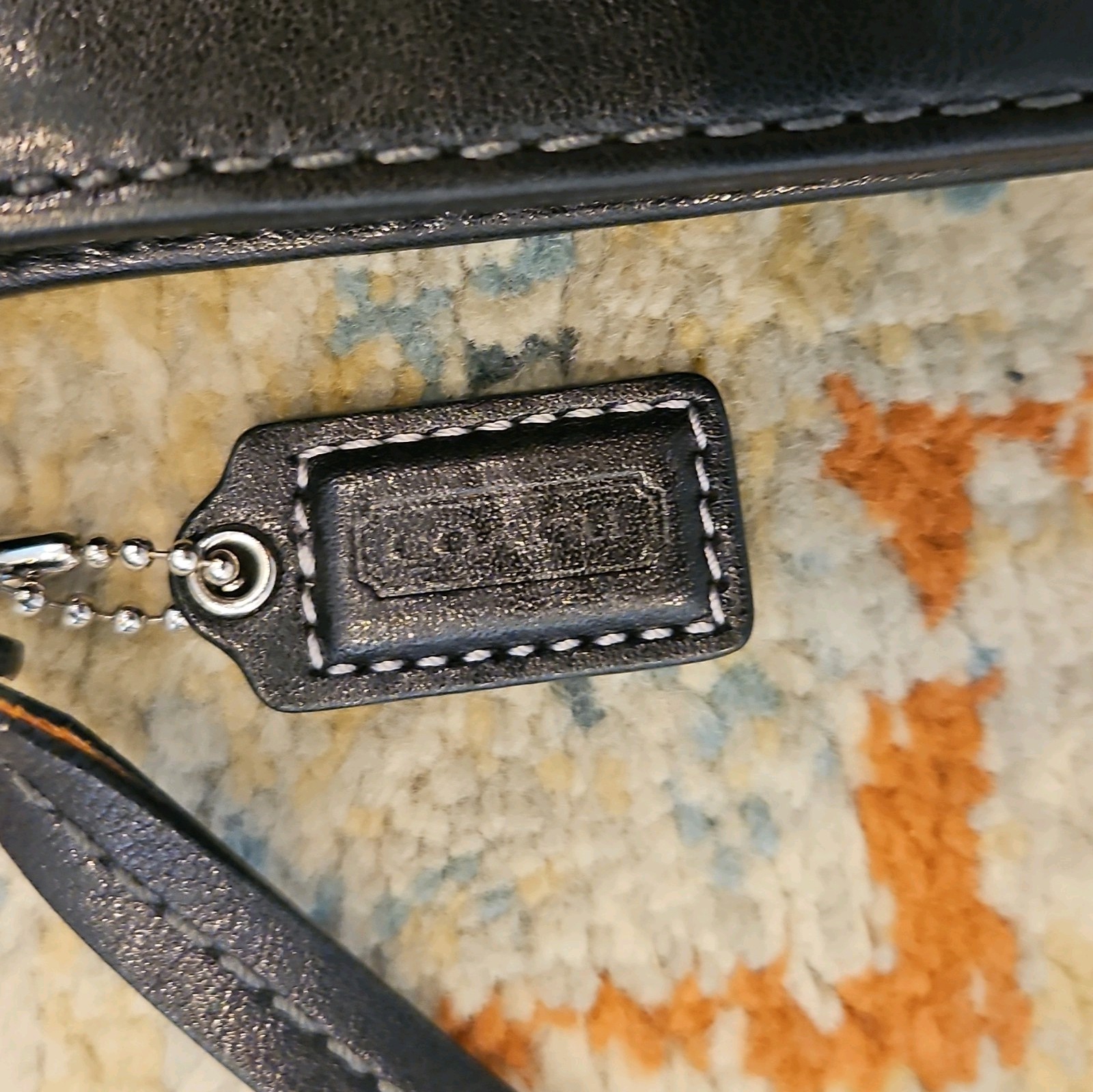 Vintage Coach Black Leather Legacy Top-Handle Pouch Wristlet Contrast Stitch