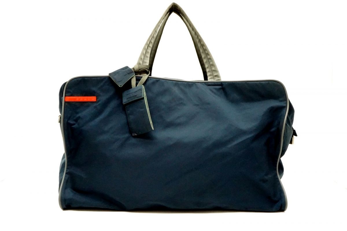 PRADA Redline Boston Handbag Tote Travel Sport Large Capacity Nylon Navy 6875h