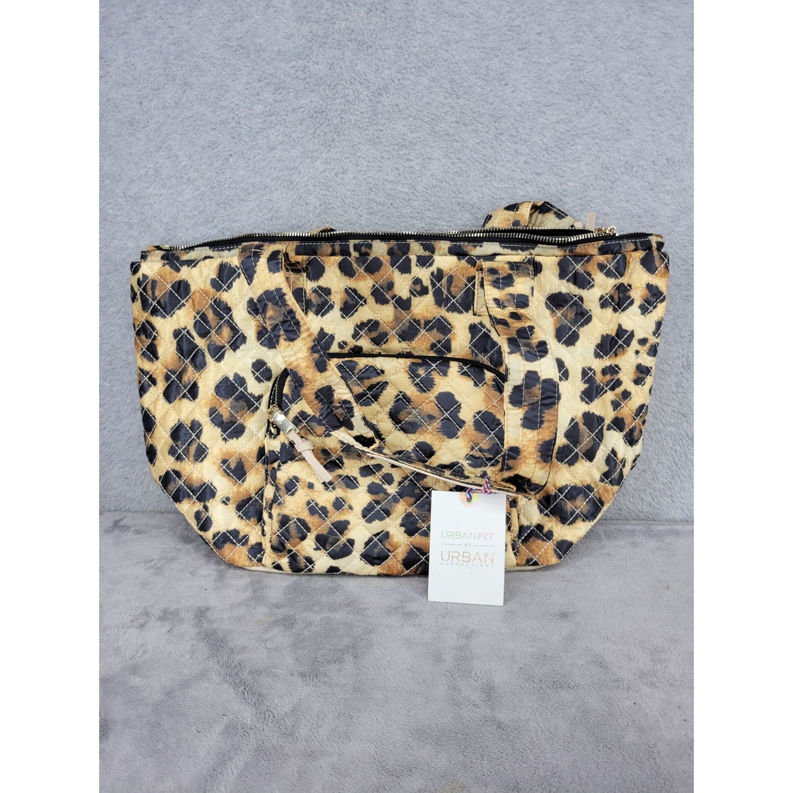 Urban Expressions Sprint Leopard Print Quilted Nylon Tote Laptop Gym Bag