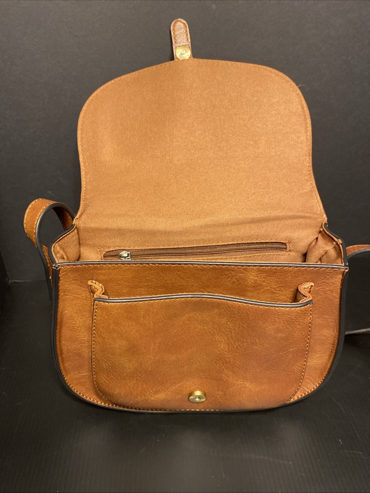 NEW AFKOMST CROSSBODY SADDLEBAG PURSE CHESTNUT BROWN 9in