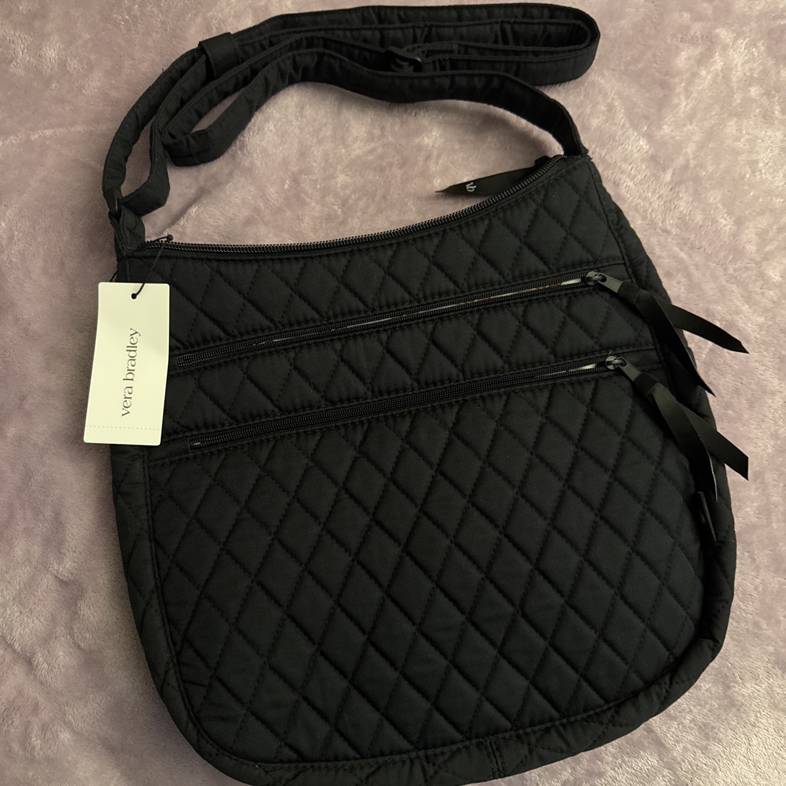 Vera Bradley Trio Zip Cotton Hipster Crossbody Bag in Carbon Gray. NWT