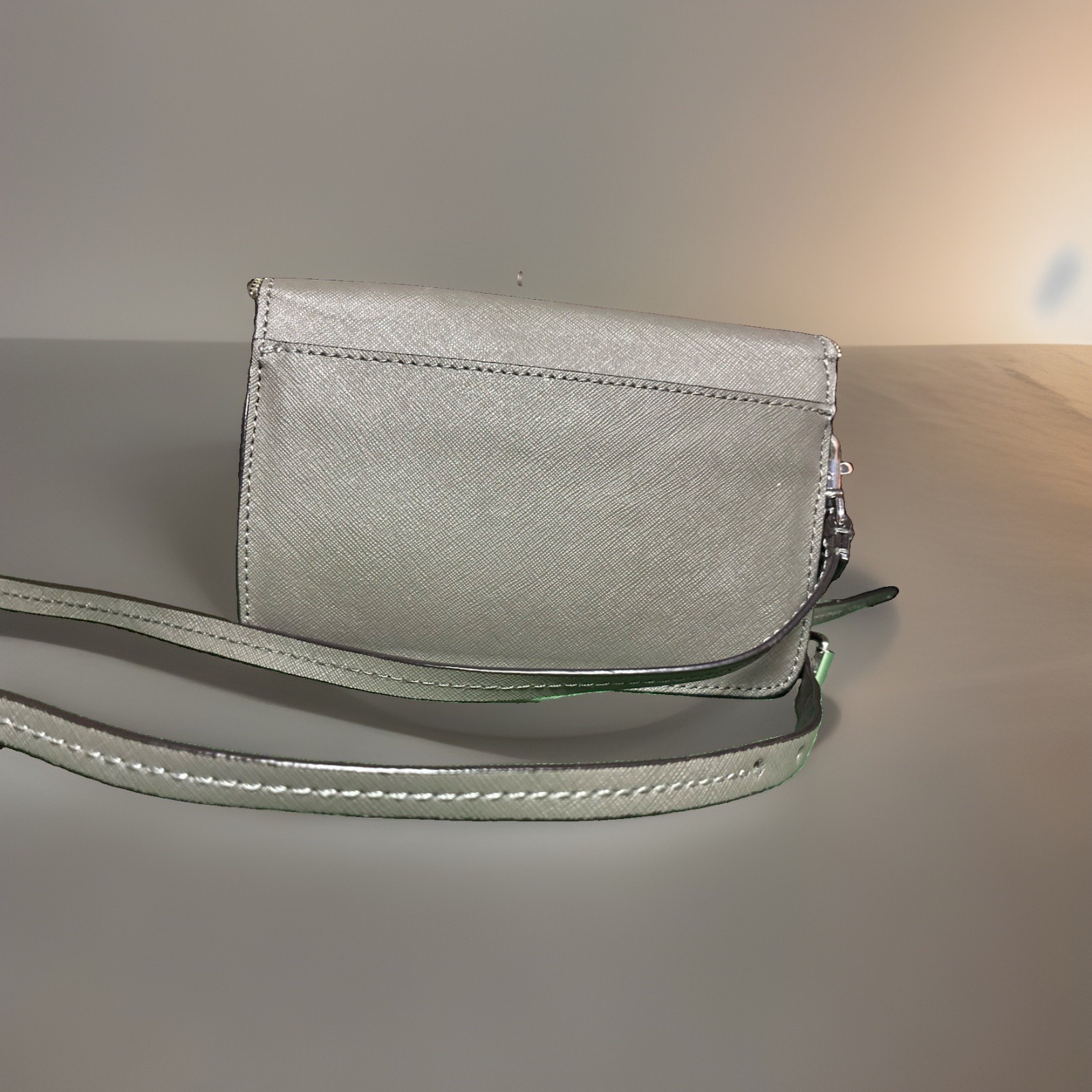Rebecca Minkoff Avery Envelope Crossbody Bag Metallic Silver Gray Leather Purse