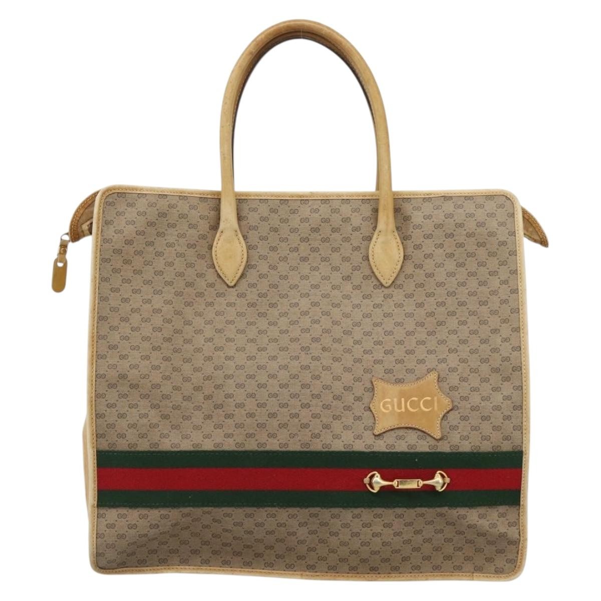 GUCCI Micro GG Supreme WebSherry Line Horsebit Bag PVC Beige Auth ti3965