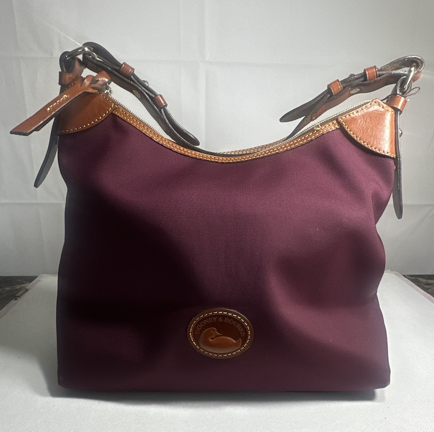 Dooney & Bourke Burgundy Hobo Shoulder Bag, Zip, Gold Hardware, Pockets