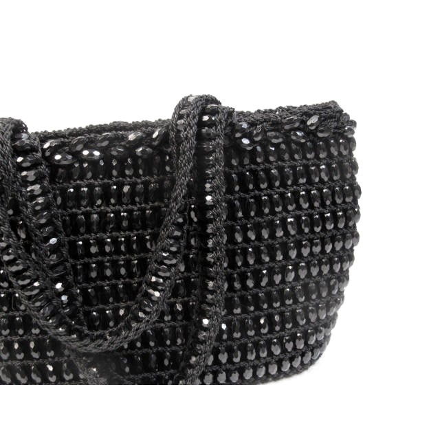 Crochet Black Beaded Elegant Evening Coin Purse Small Beautiful
