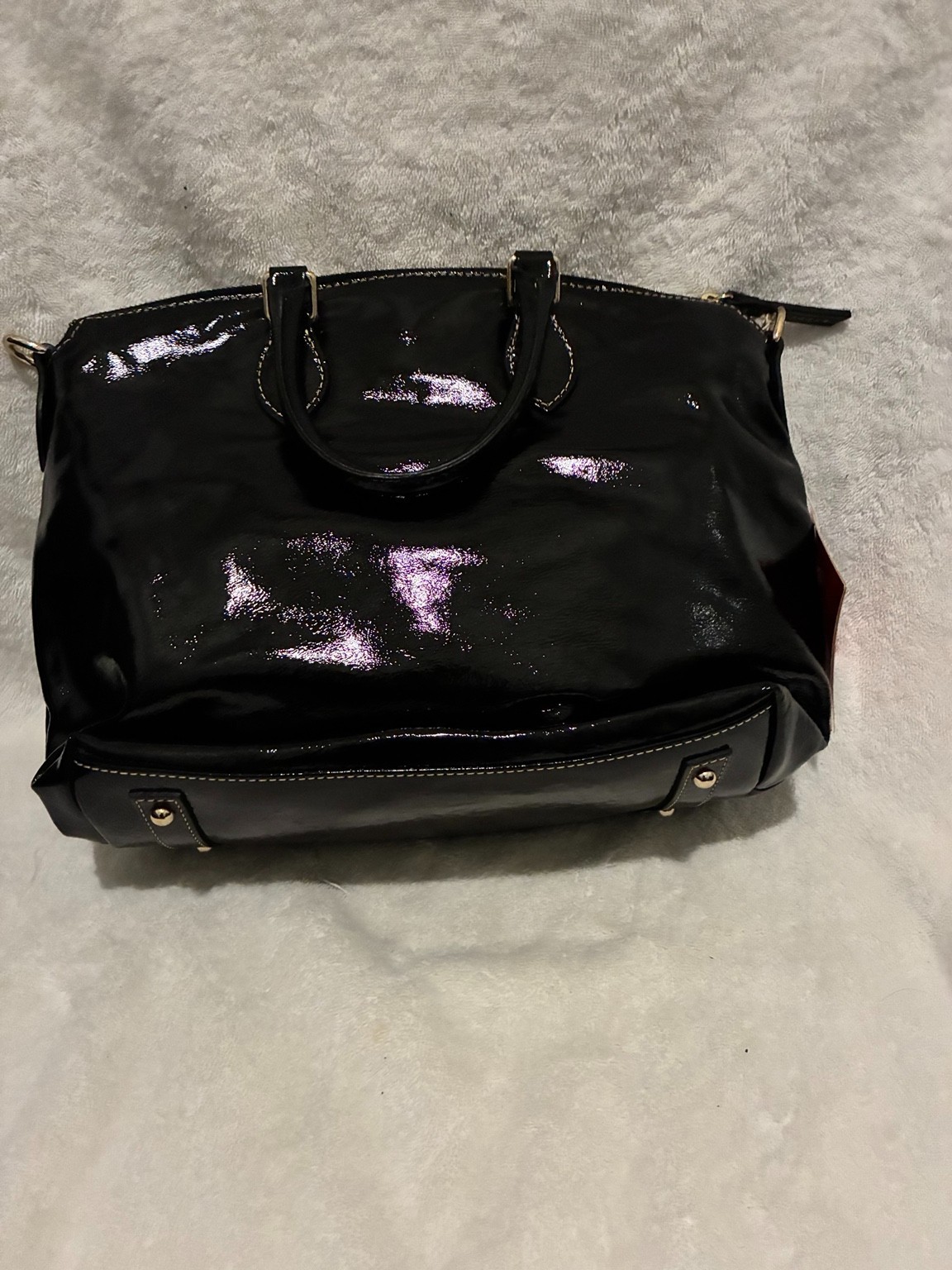 Dooney & Bourke PH224 Patent Leather Pocket Satchel Black NWT Dust Bag