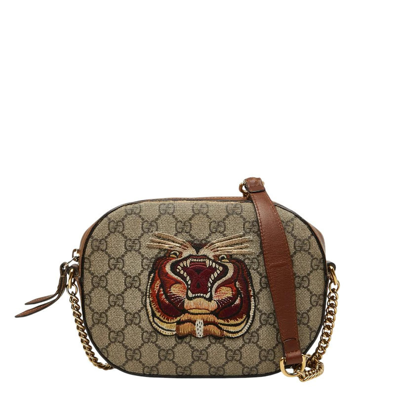 GUCCI GG Supreme Tiger Crossbody Shoulder Bag 409535 Brown Beige