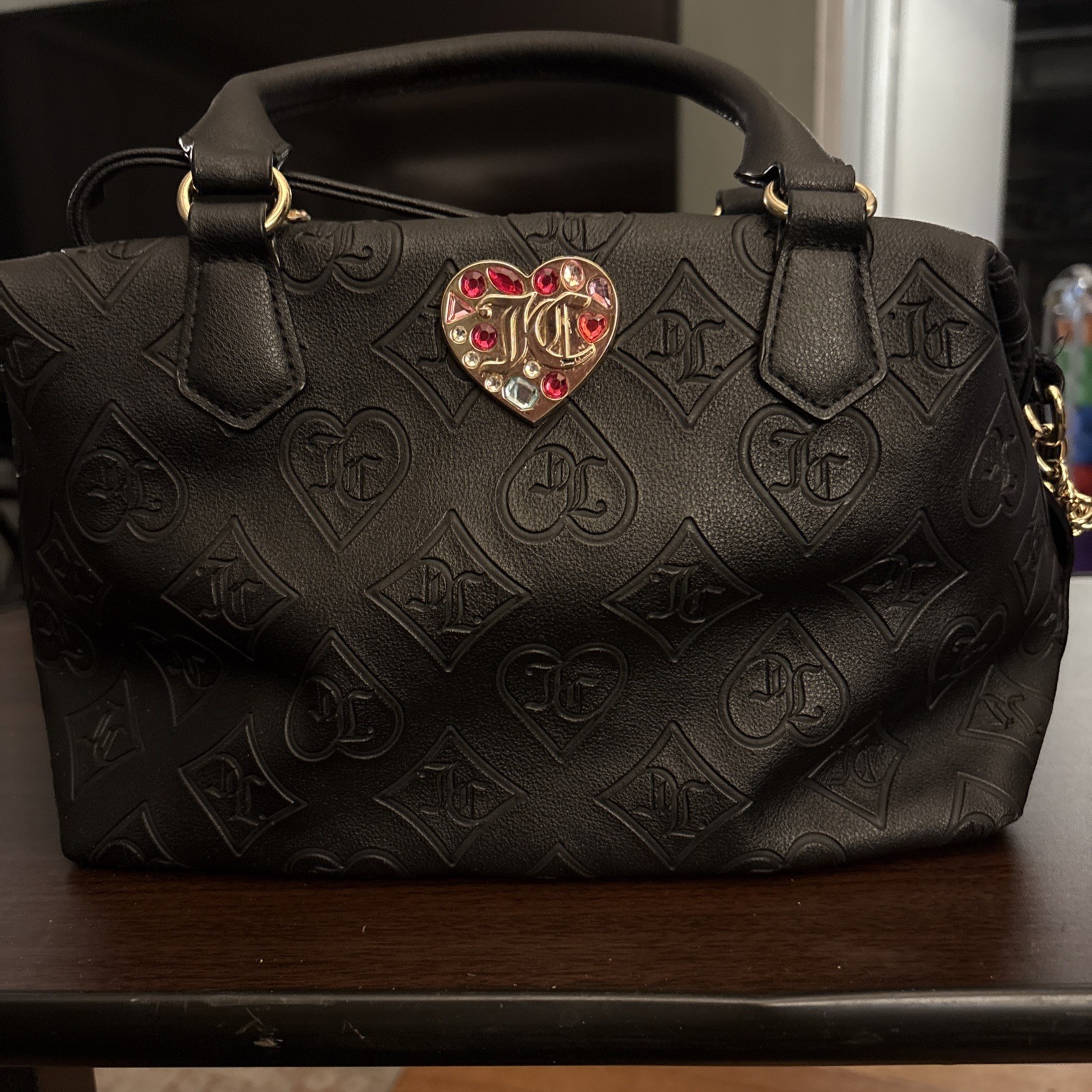 Juicy Couture Black Velour Purse Bag Glitzed Out Satchel Shoulder Liquorice