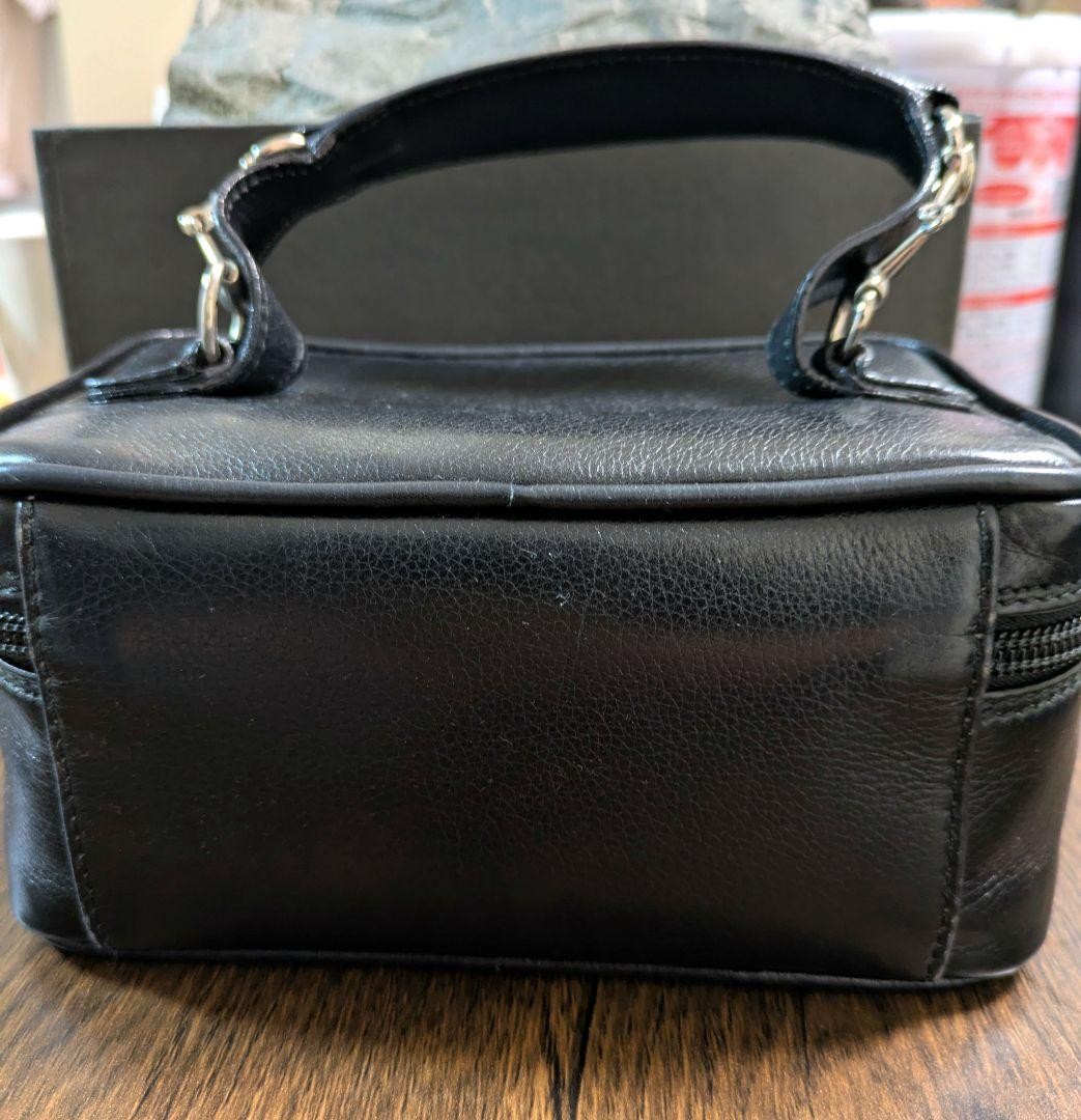 GUCCI Horsebit Leather Vanity Bag Pouch Black Women Auth 3.93 x 8.26 x 5.51inch