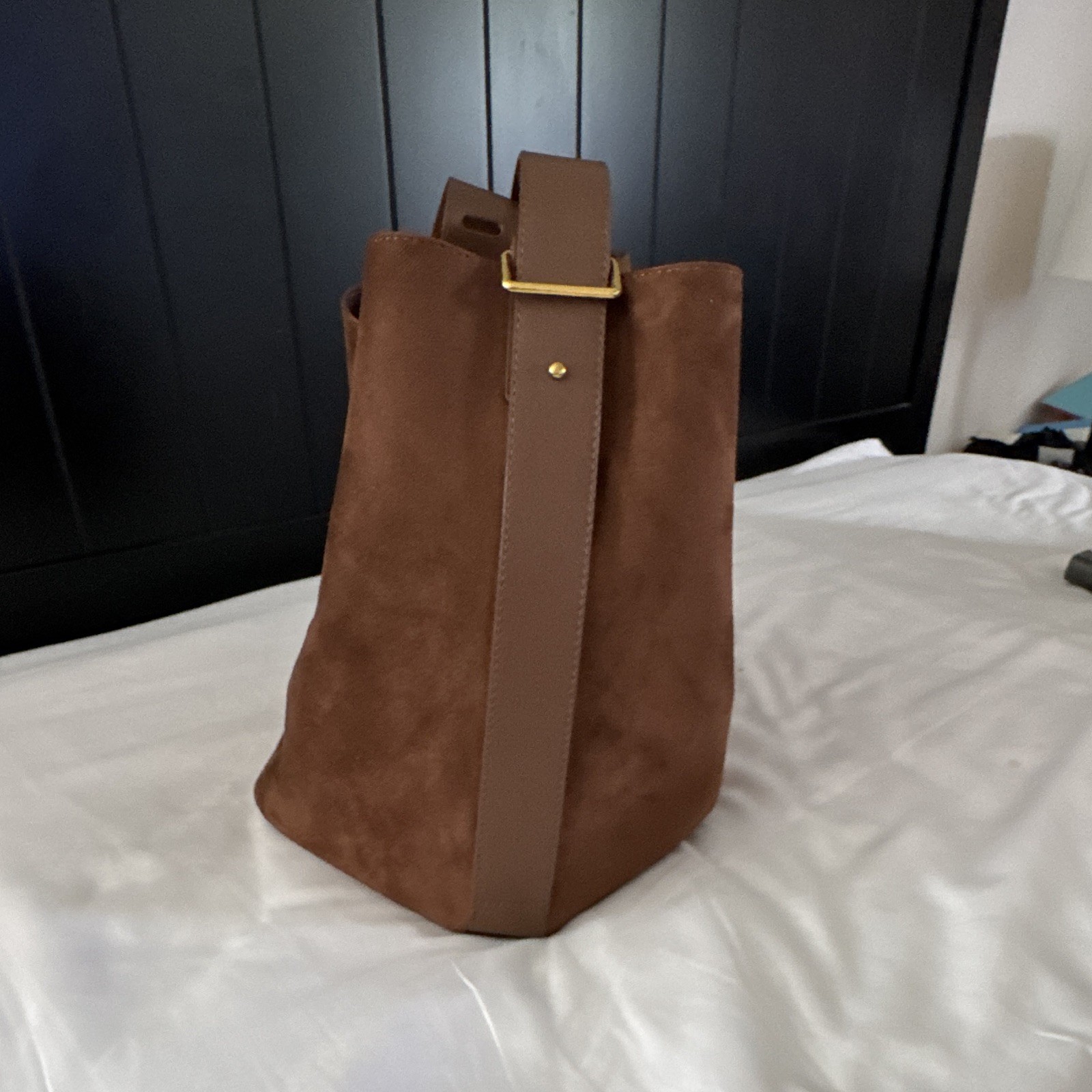 Melie Bianco/Anthropologie Brown Medium Crescent Shoulder Bag. Vegan suede.