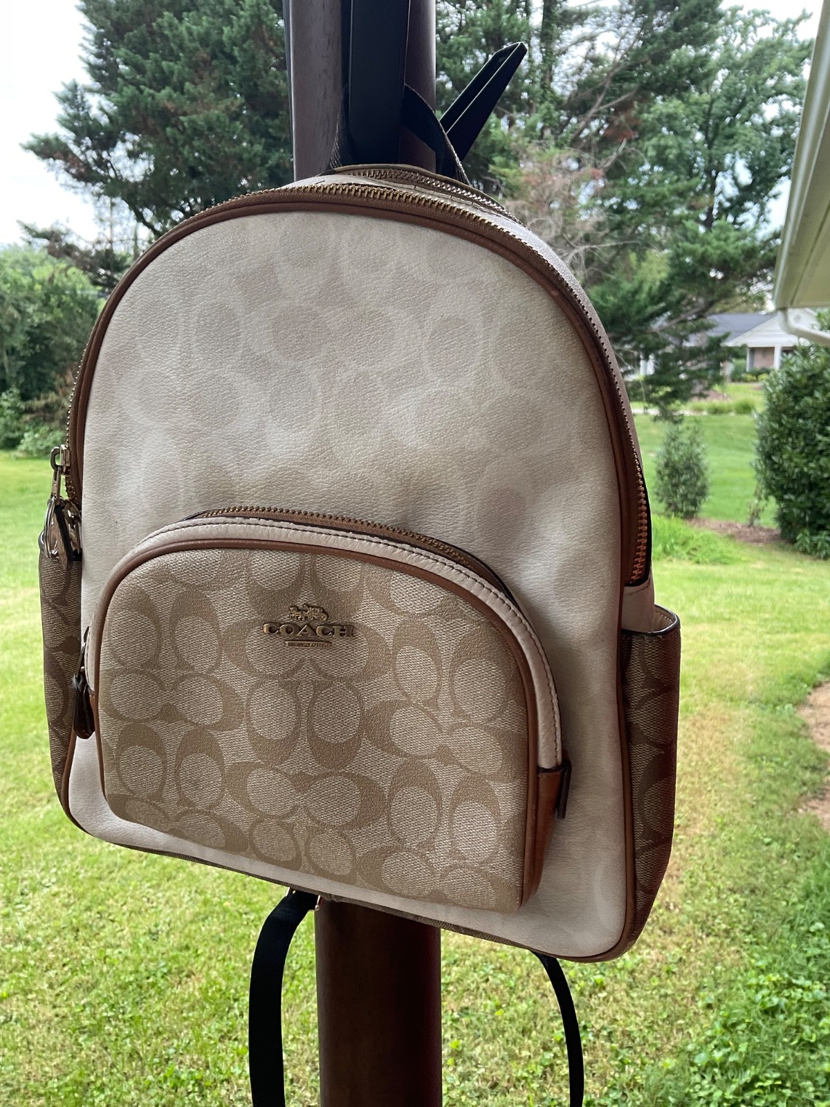 Coach Court Backpack In Signature Canvas White Khaki Multi Bag