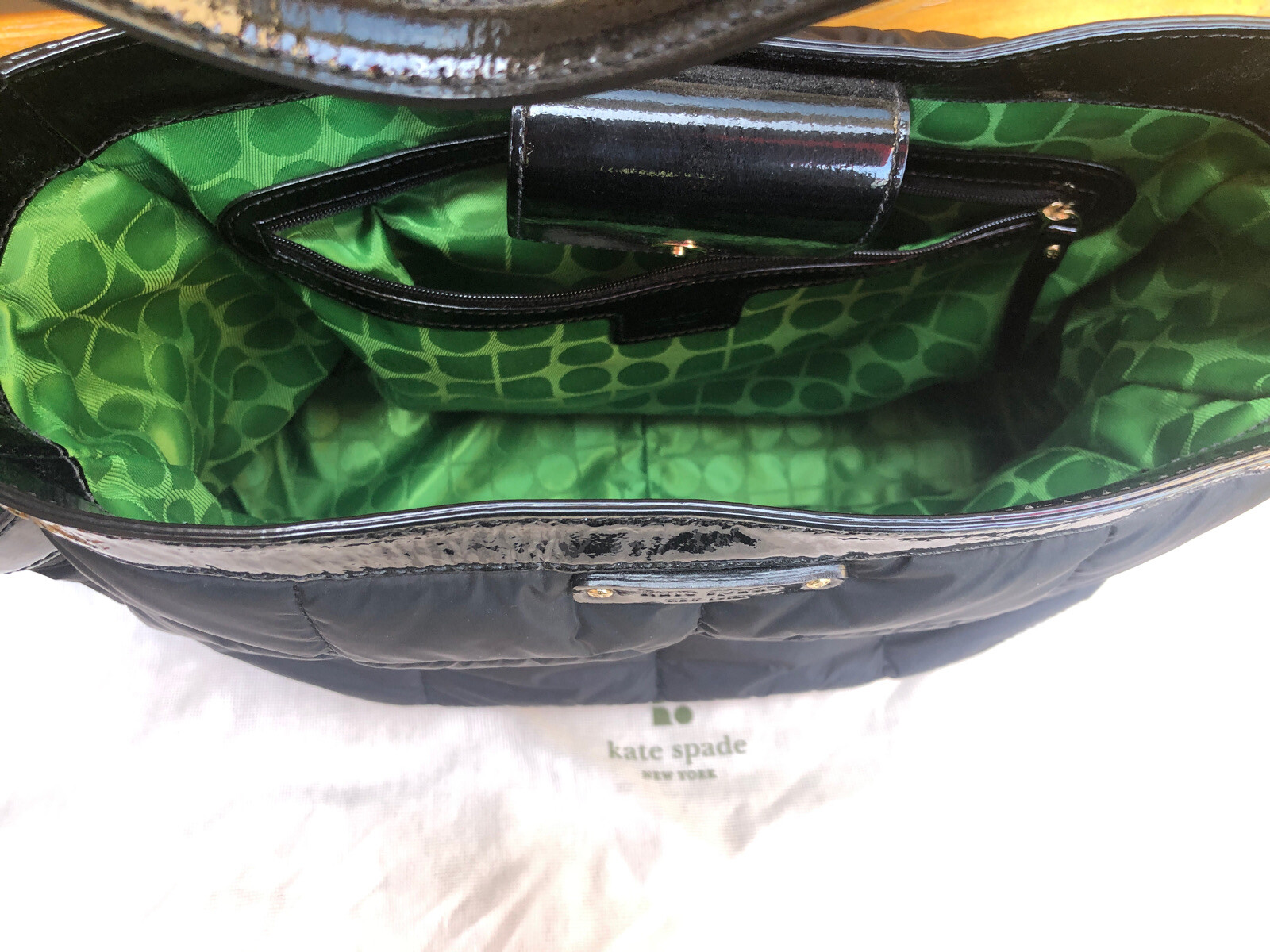Kate Spade Black With Green Interior PXRU0578 S363 Ladies Handbag With Dust Bag