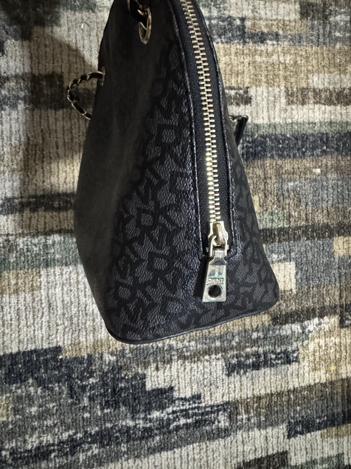 DKNY black monogram coated canvas and leather dome crossbody bag