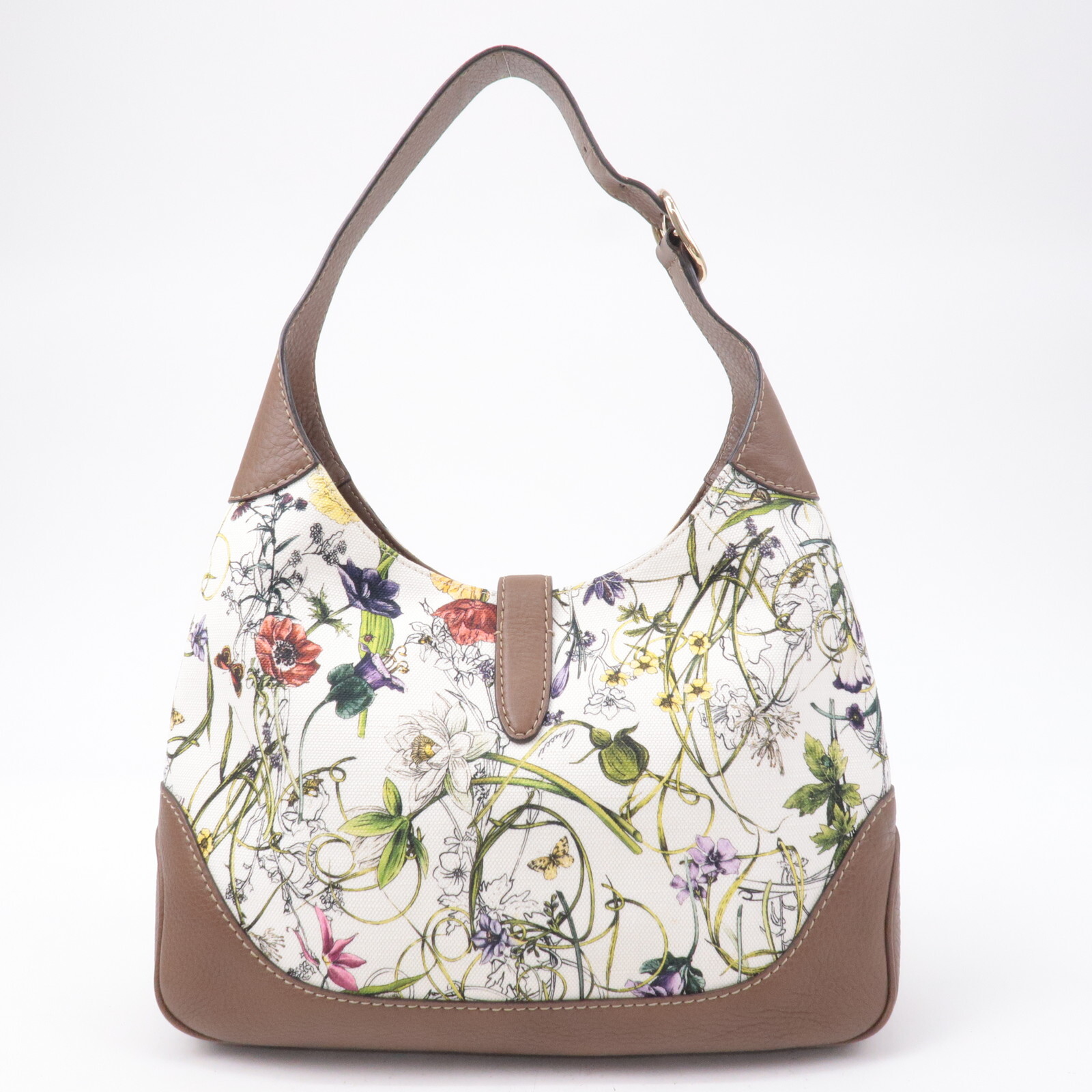 GUCCI New Jackie Flora Shoulder Bag Canvas Leather 277520 Auth Used