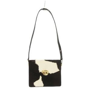 Harako Cow Pattern Leather Shoulder Bag Brown Vintage A Condition 7.1″