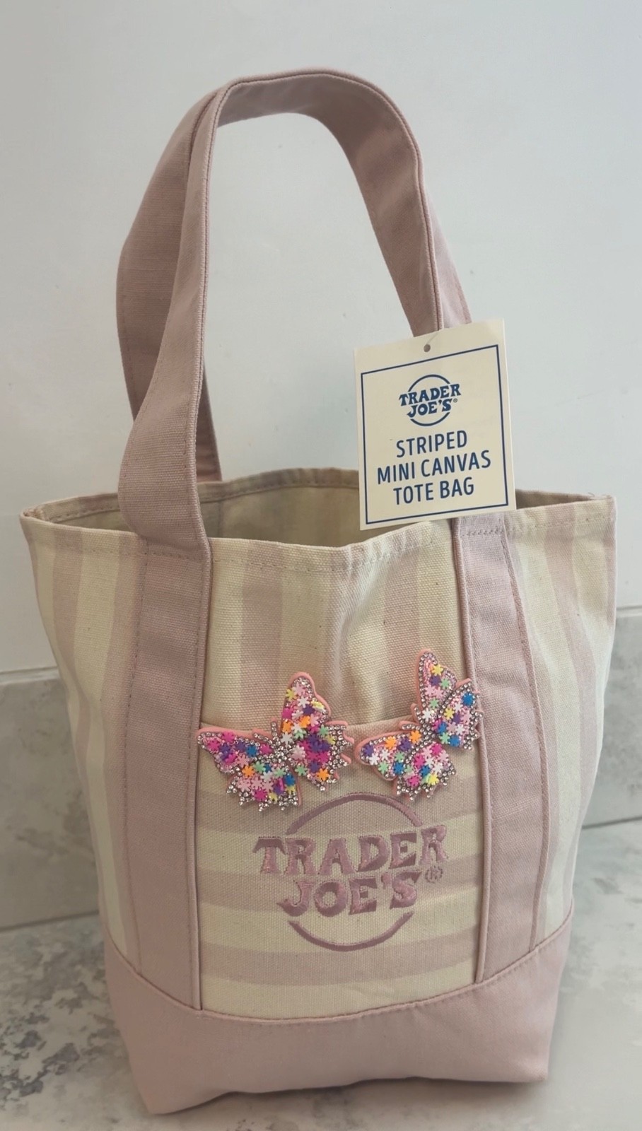 trader joes mini tote new release summer 1 pink tote with 2 butterflies