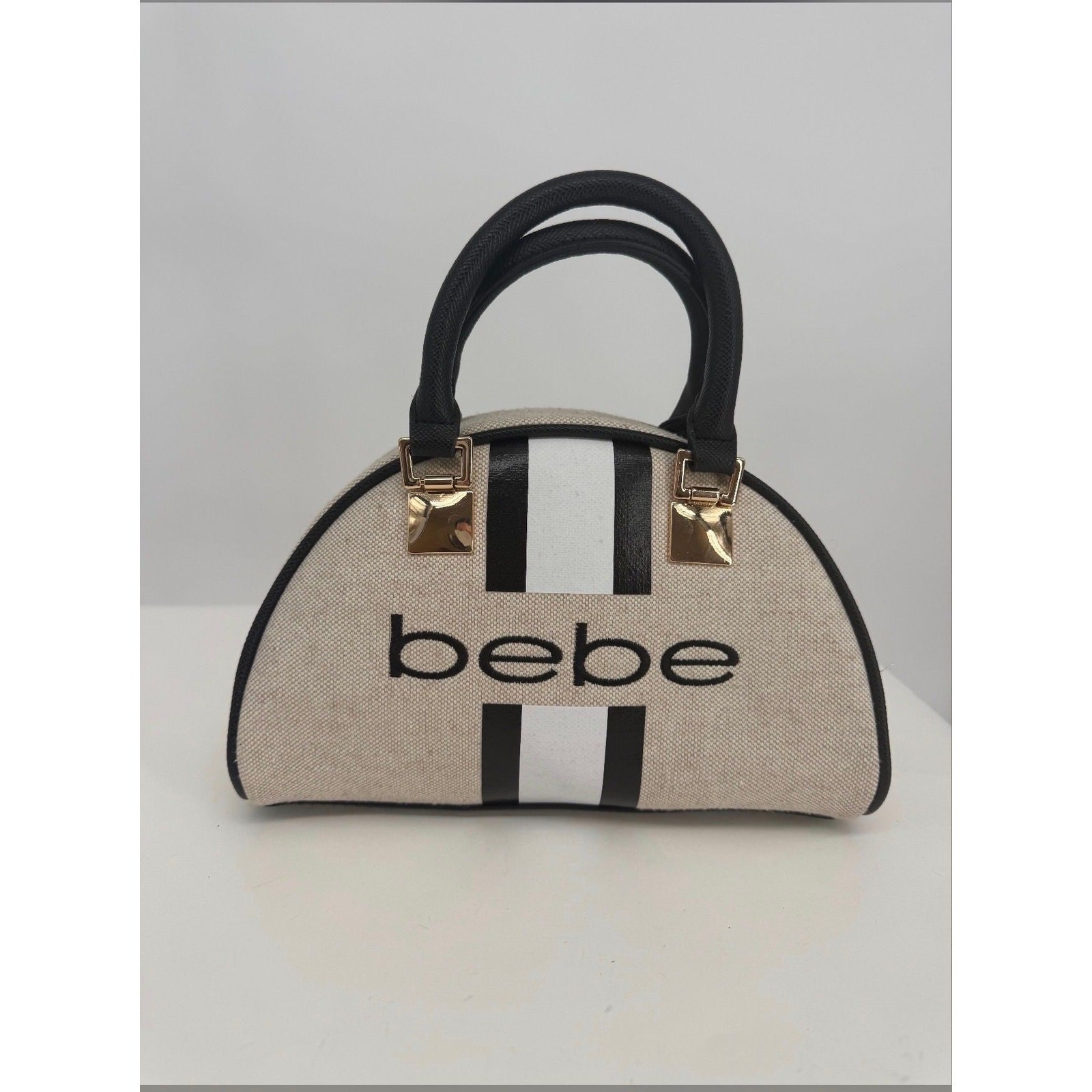 BEBE Black and White Mini Dome Satchel