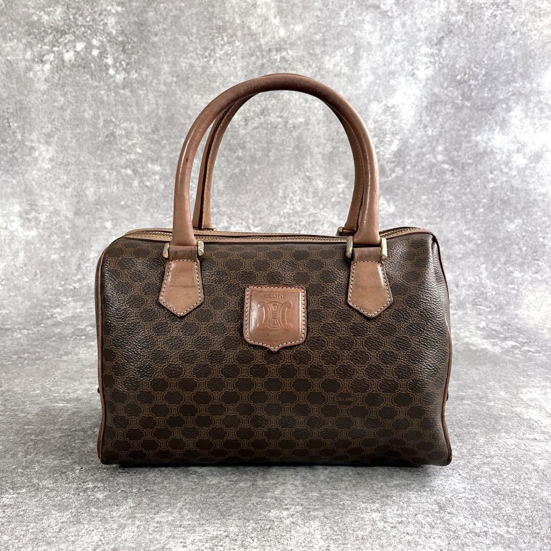 CELINE Vintage Macadam Triomphe Mini Boston Bag Hand Bag PVC Leather Brown