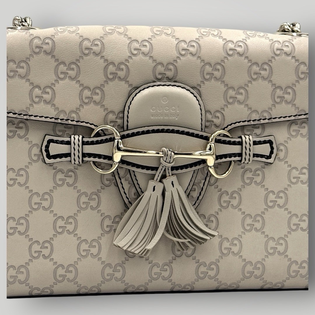 Gucci Emily Horsebit Medium Guccissima Leather Shoulder Bag Gold Beige Chain