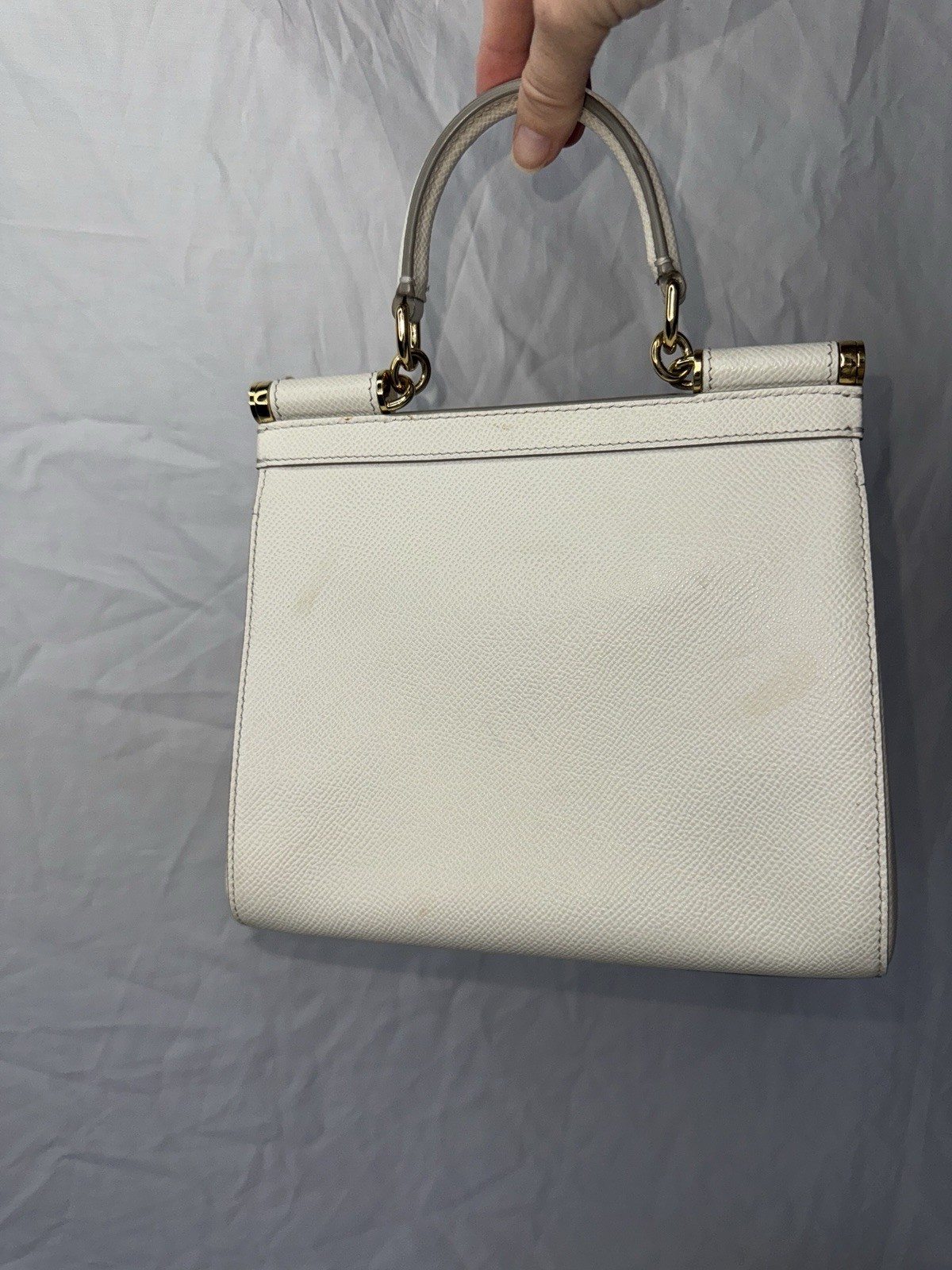 Dolce & Gabbana Sicily White Top-Handle Leather Bag with Shoulder Strap