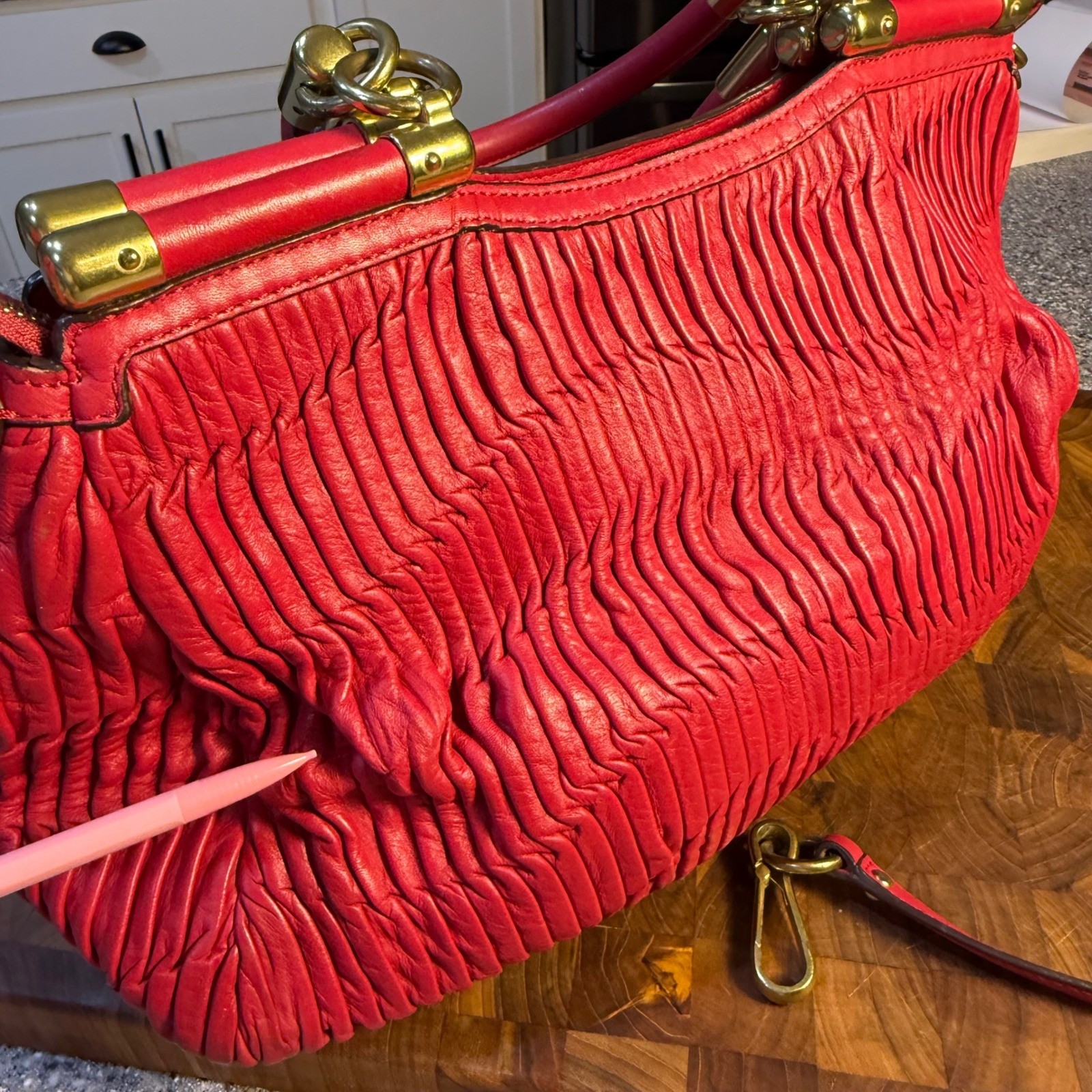 Coach Madison Gathered Leather Sophia Satchel Red Handbag 18620 Brass Hardware