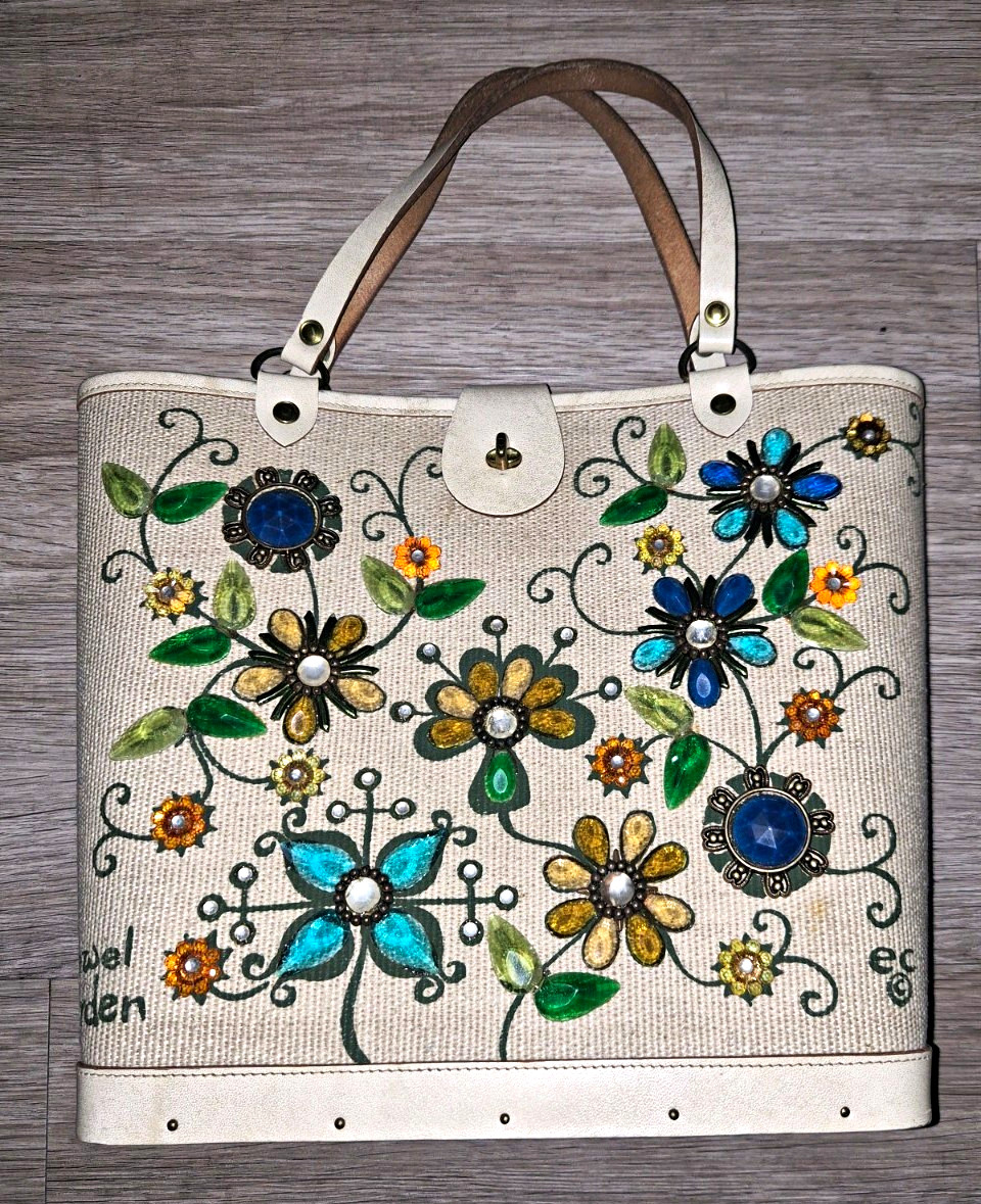 Enid Collins “Jewel Garden” Floral Applique Beaded Tote Bag