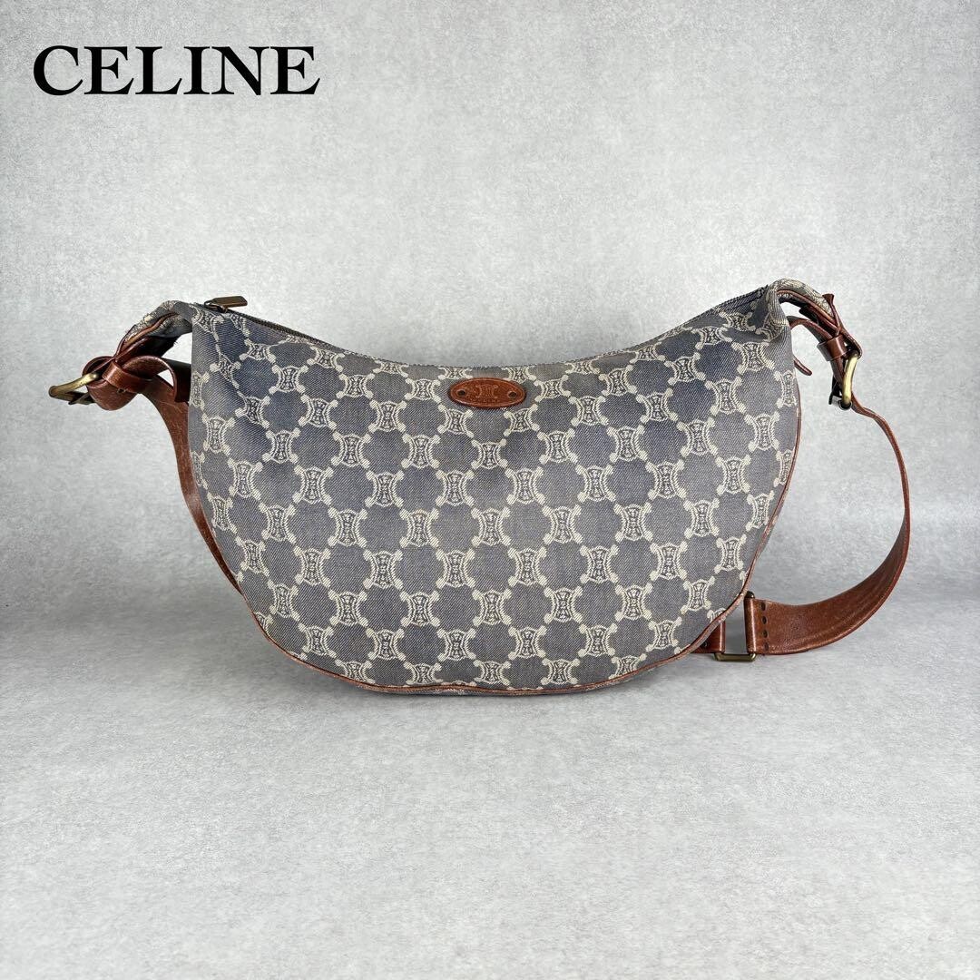 CELINE Shoulder Bag Denim Blue Vintage Authentic From Japan
