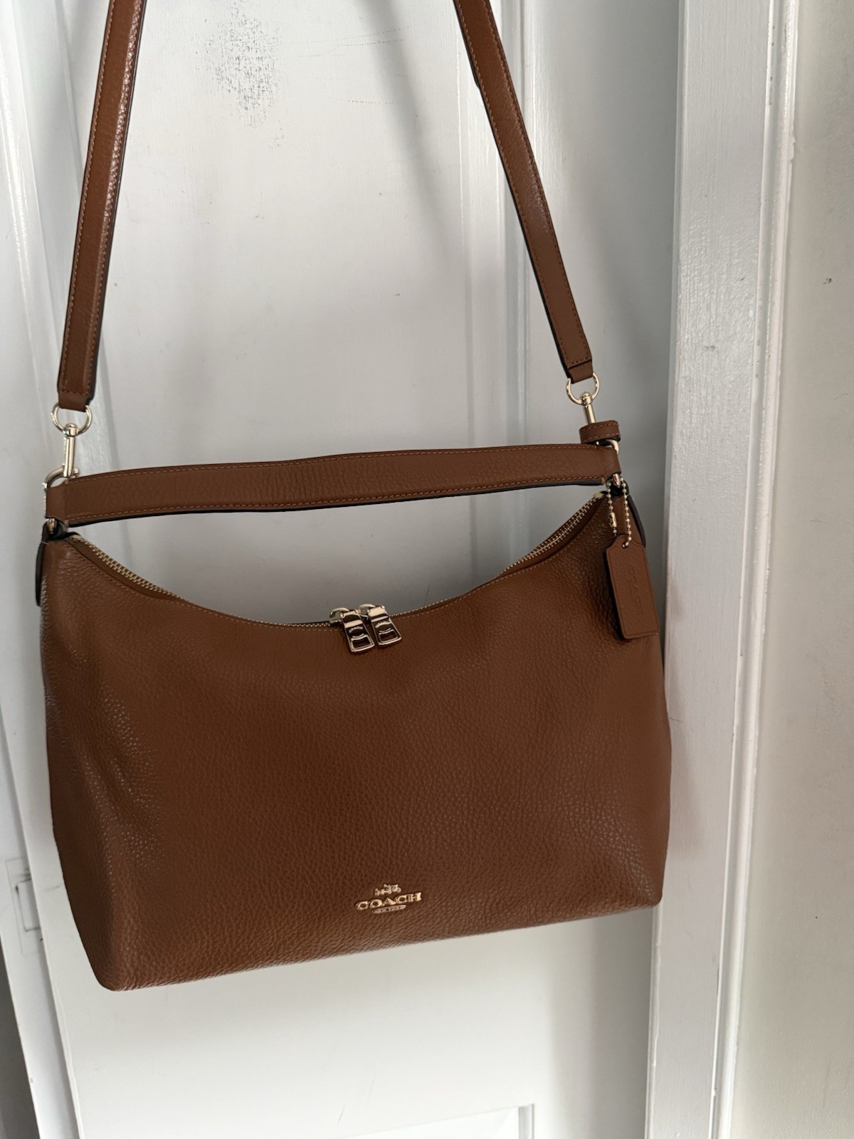 Coach Celeste Brown Pebble Leather Convertible Bag Purse Satchel Crossbody Med
