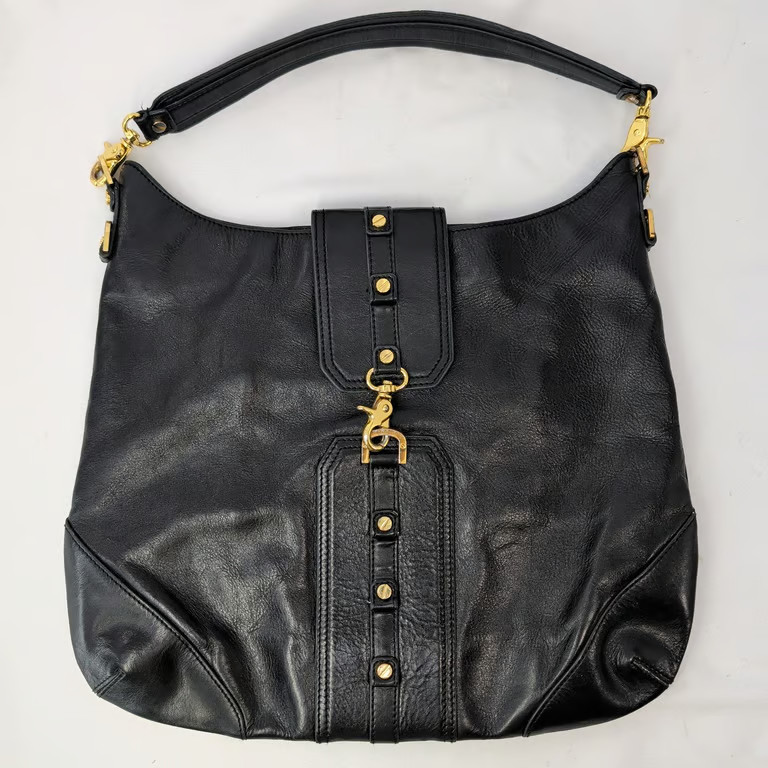 Tory Burch Amanda Hobo Shoulder Bag Black Smooth Leather Gold-Tone Logo Clasp