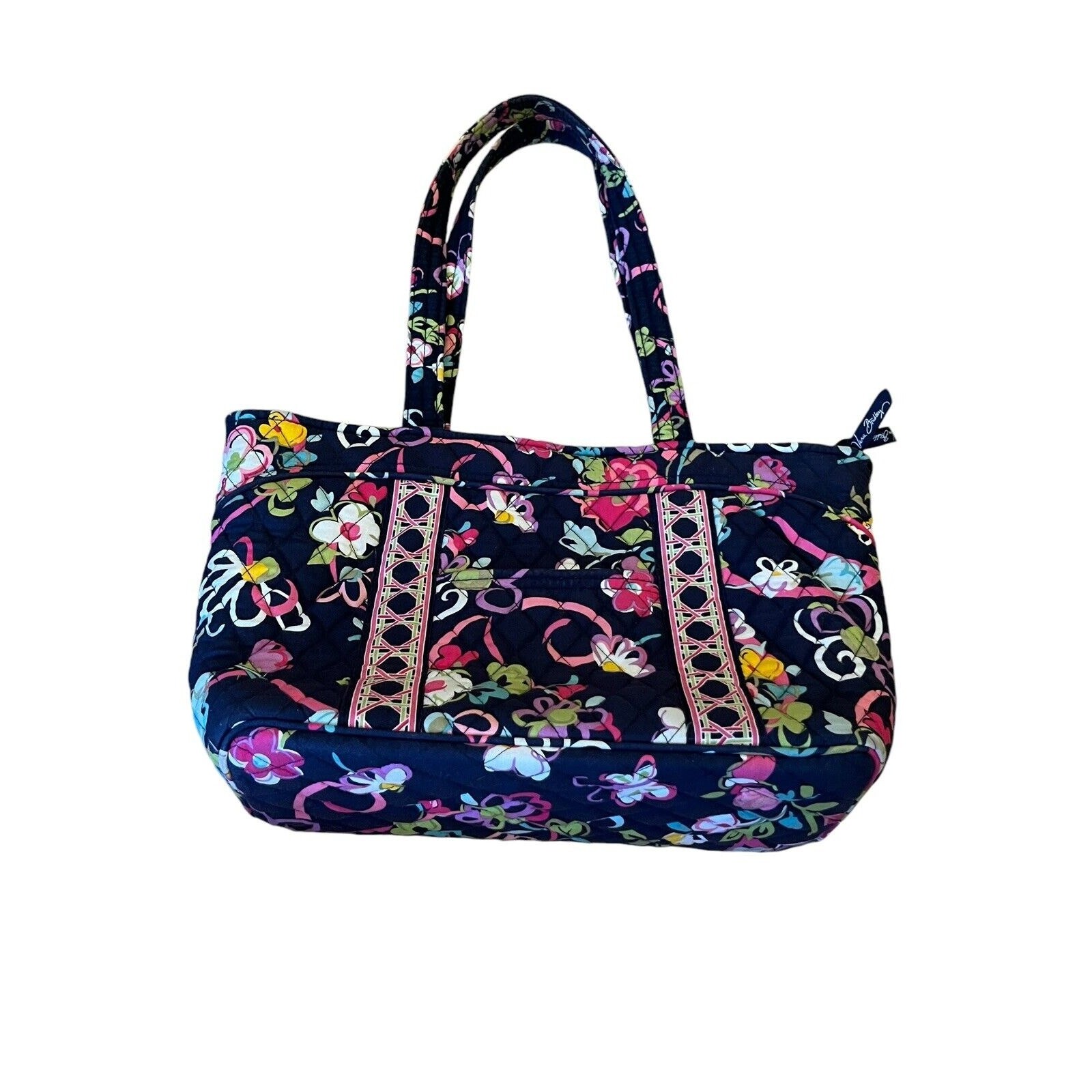 Vera Bradley Get Carried Away Navy blue Flowers shoulder bag Tote Zip Close